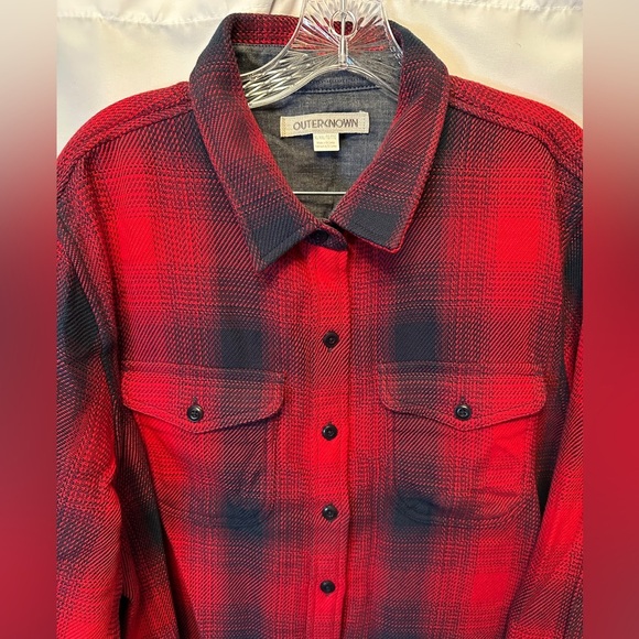 Outerknown Blanket Shirt Women’s XL/XXL Red Blue Button Up Heavy Twill Shacket - Picture 3 of 10